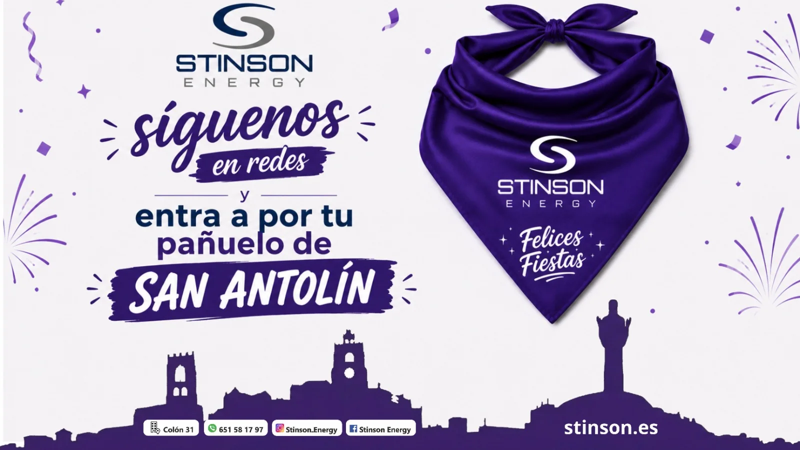 Creatividad del pañuelo morado de San Antolín de Stinson Energy